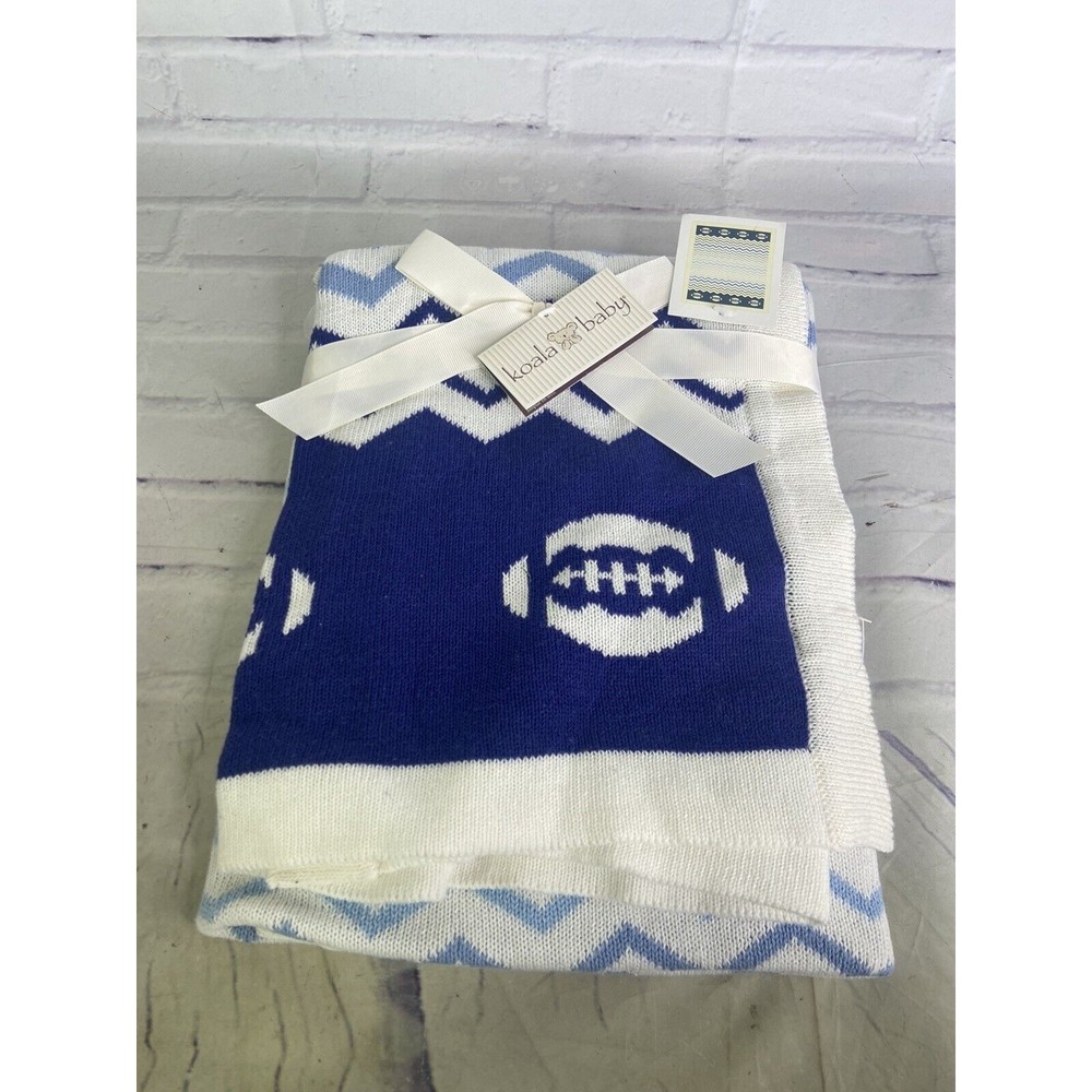 Koala Baby Blue White Football Chevron Knit Sweater Reverse Print Blanket Lovey